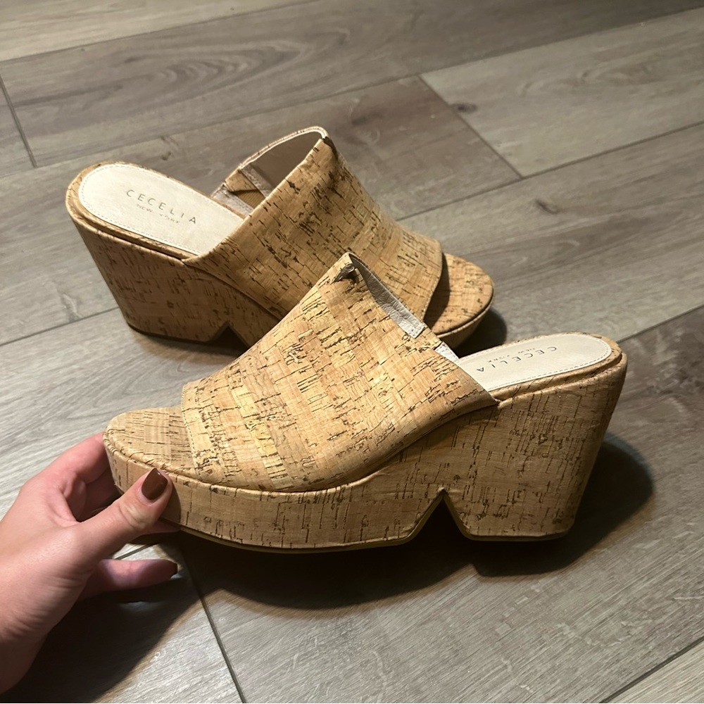 Cecilia New York Frost Cork Espadrille Platform Mule 10.5 NWOB